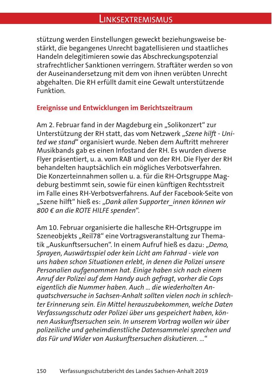 Seite 152 des Verfassungsschutzbericht 2019 Sachsen-Anhalt