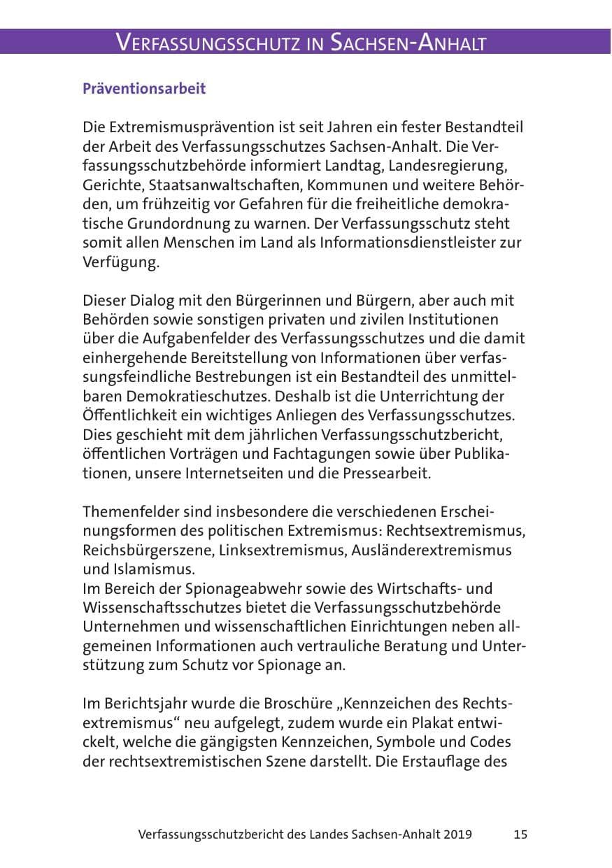 Seite 17 des Verfassungsschutzbericht 2019 Sachsen-Anhalt