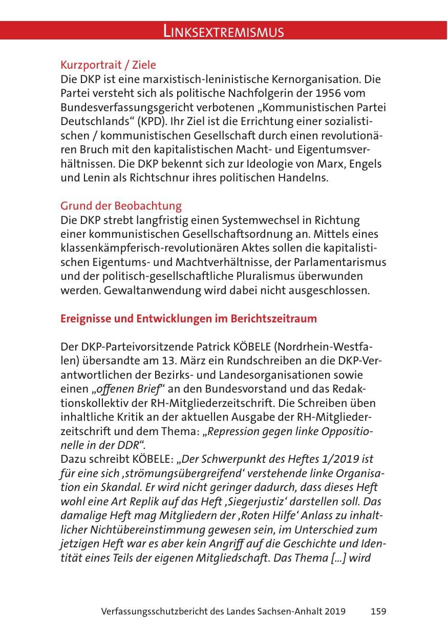 Seite 161 des Verfassungsschutzbericht 2019 Sachsen-Anhalt