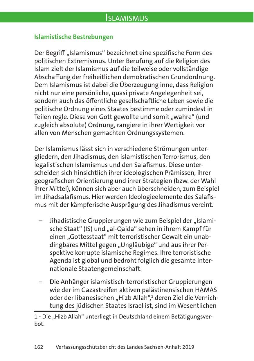 Seite 164 des Verfassungsschutzbericht 2019 Sachsen-Anhalt