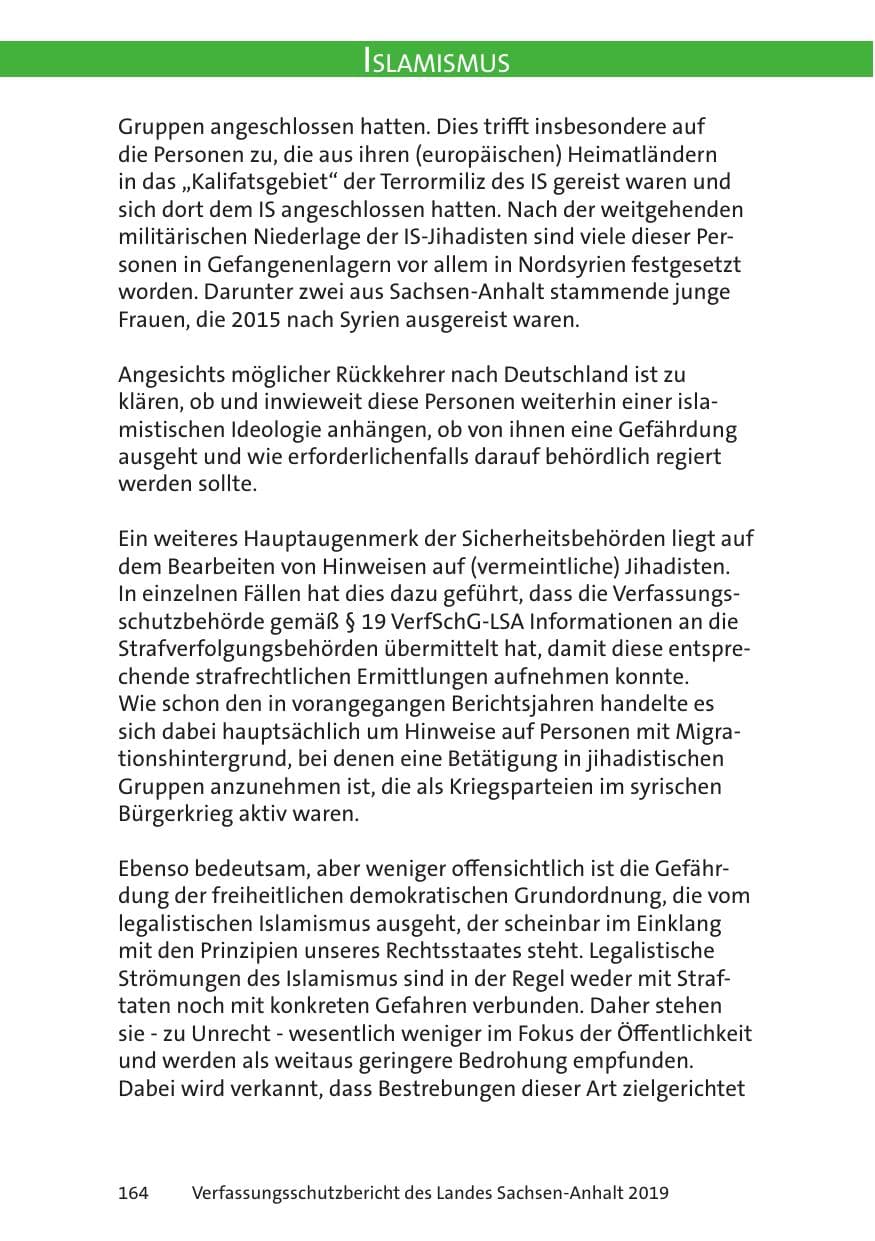 Seite 166 des Verfassungsschutzbericht 2019 Sachsen-Anhalt