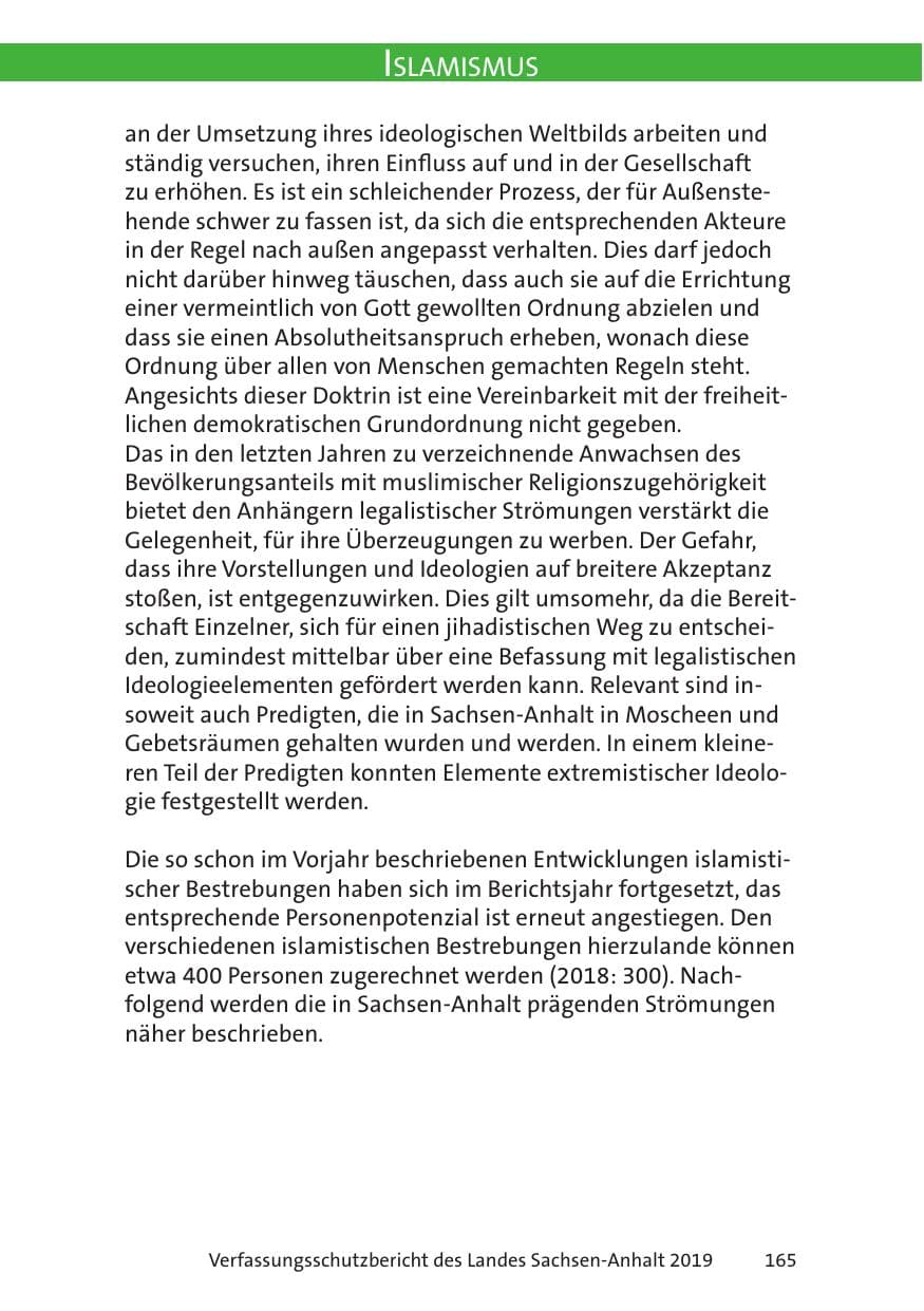 Seite 167 des Verfassungsschutzbericht 2019 Sachsen-Anhalt