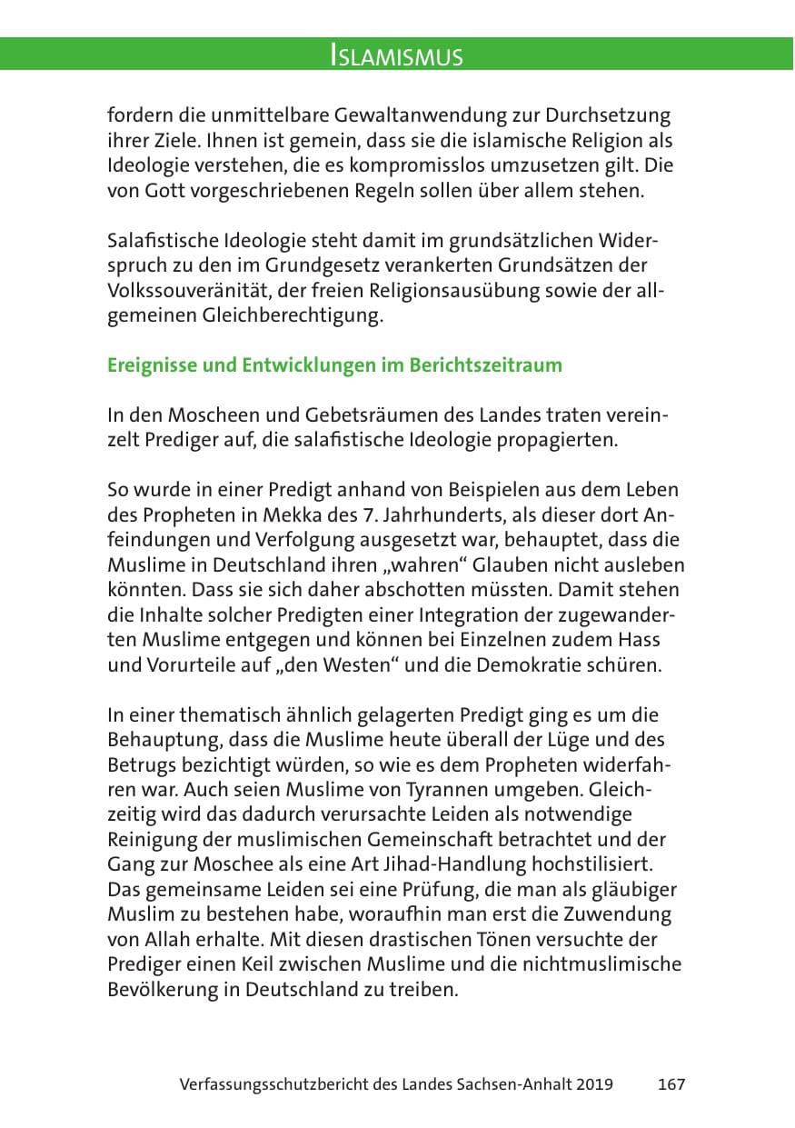 Seite 169 des Verfassungsschutzbericht 2019 Sachsen-Anhalt