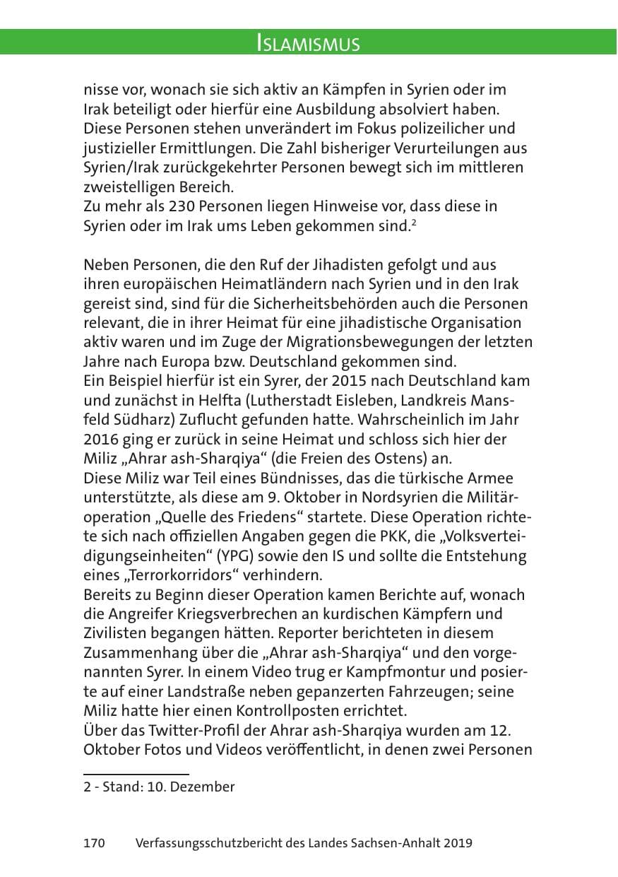 Seite 172 des Verfassungsschutzbericht 2019 Sachsen-Anhalt