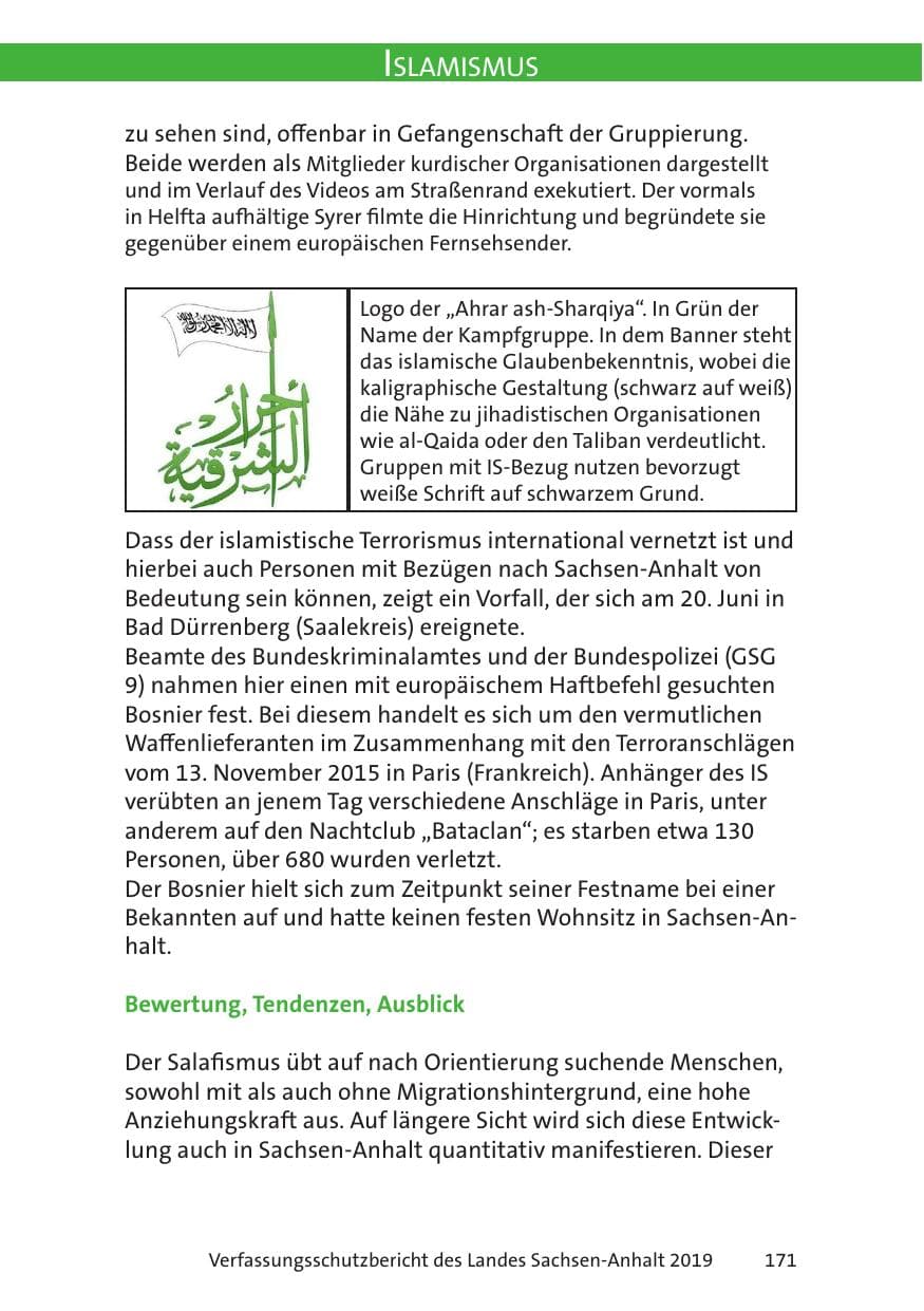 Seite 173 des Verfassungsschutzbericht 2019 Sachsen-Anhalt