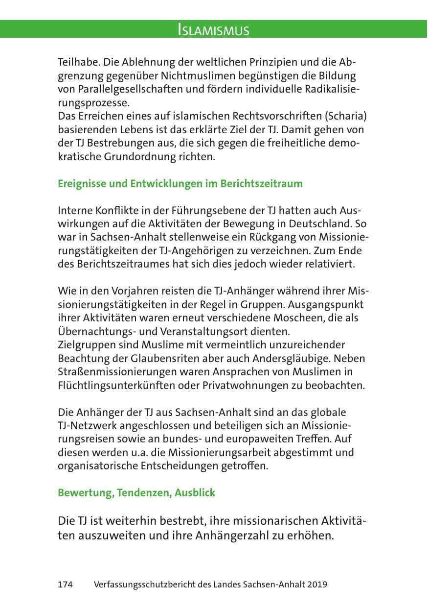Seite 176 des Verfassungsschutzbericht 2019 Sachsen-Anhalt