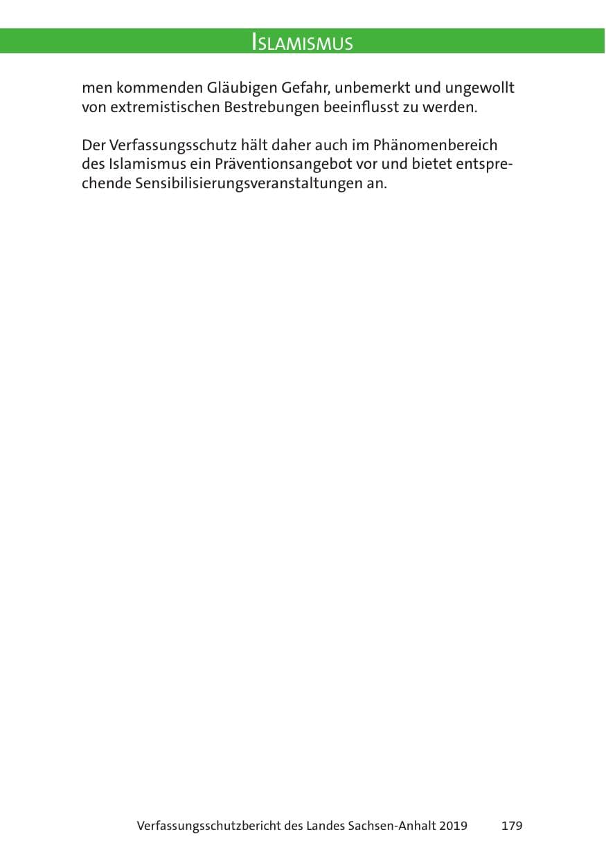 Seite 181 des Verfassungsschutzbericht 2019 Sachsen-Anhalt