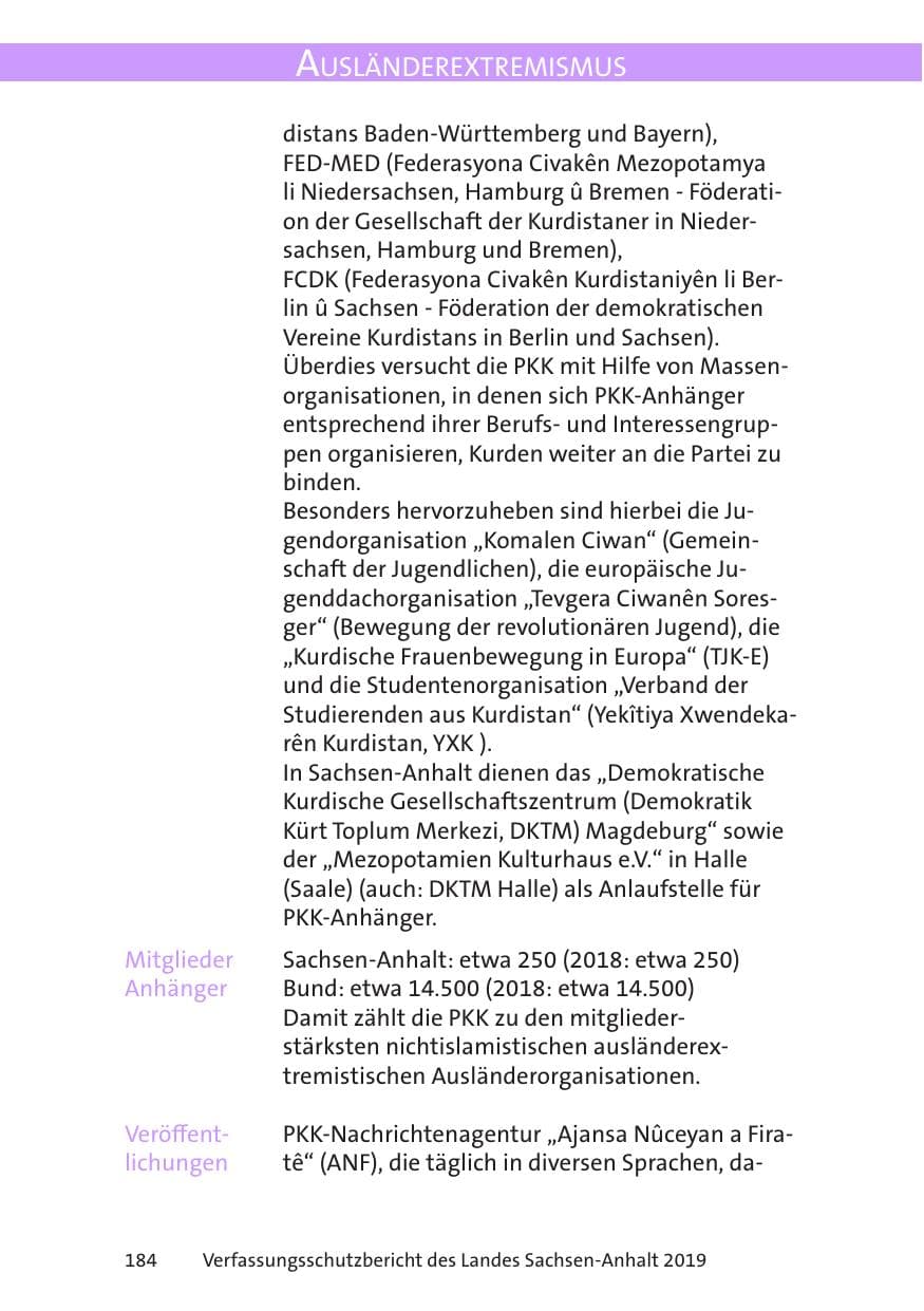 Seite 186 des Verfassungsschutzbericht 2019 Sachsen-Anhalt