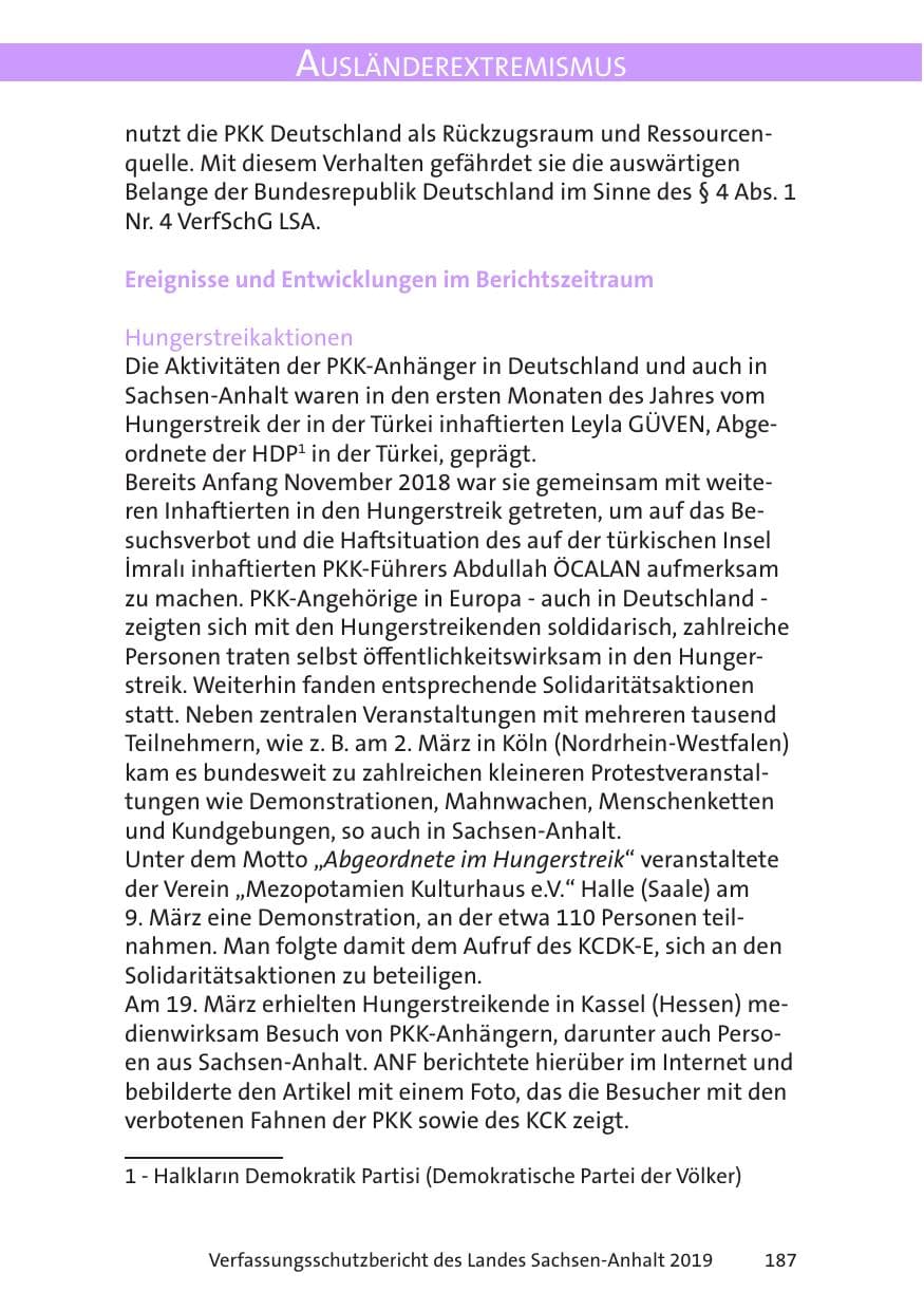 Seite 189 des Verfassungsschutzbericht 2019 Sachsen-Anhalt