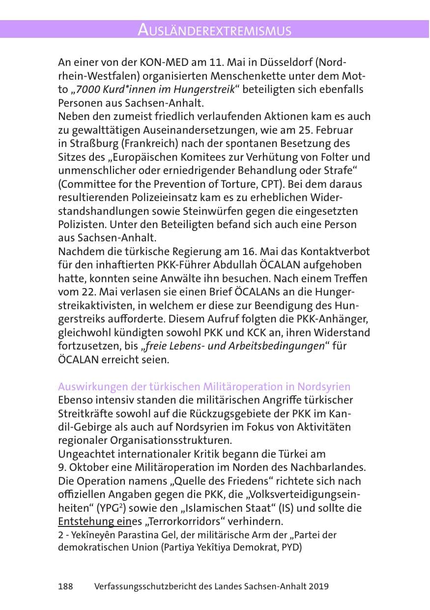 Seite 190 des Verfassungsschutzbericht 2019 Sachsen-Anhalt