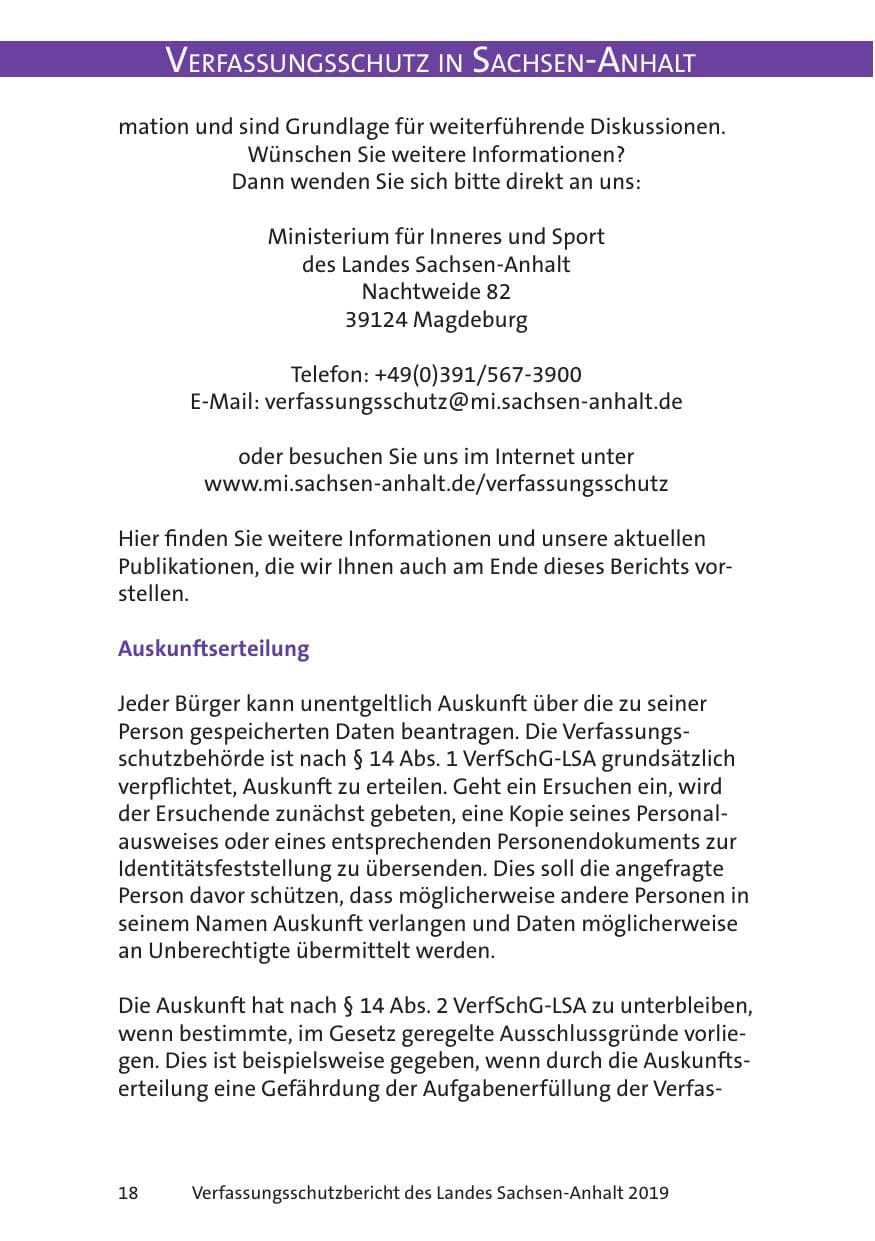 Seite 20 des Verfassungsschutzbericht 2019 Sachsen-Anhalt
