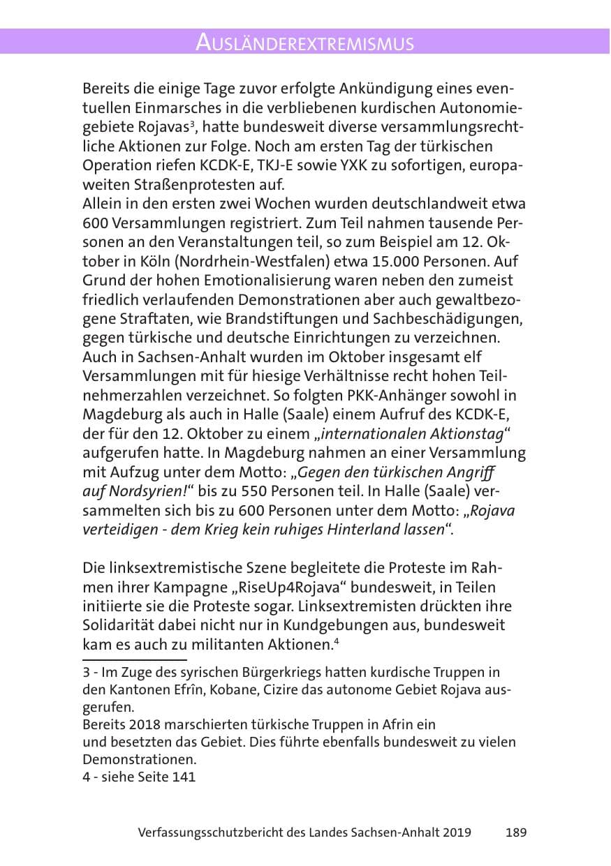 Seite 191 des Verfassungsschutzbericht 2019 Sachsen-Anhalt