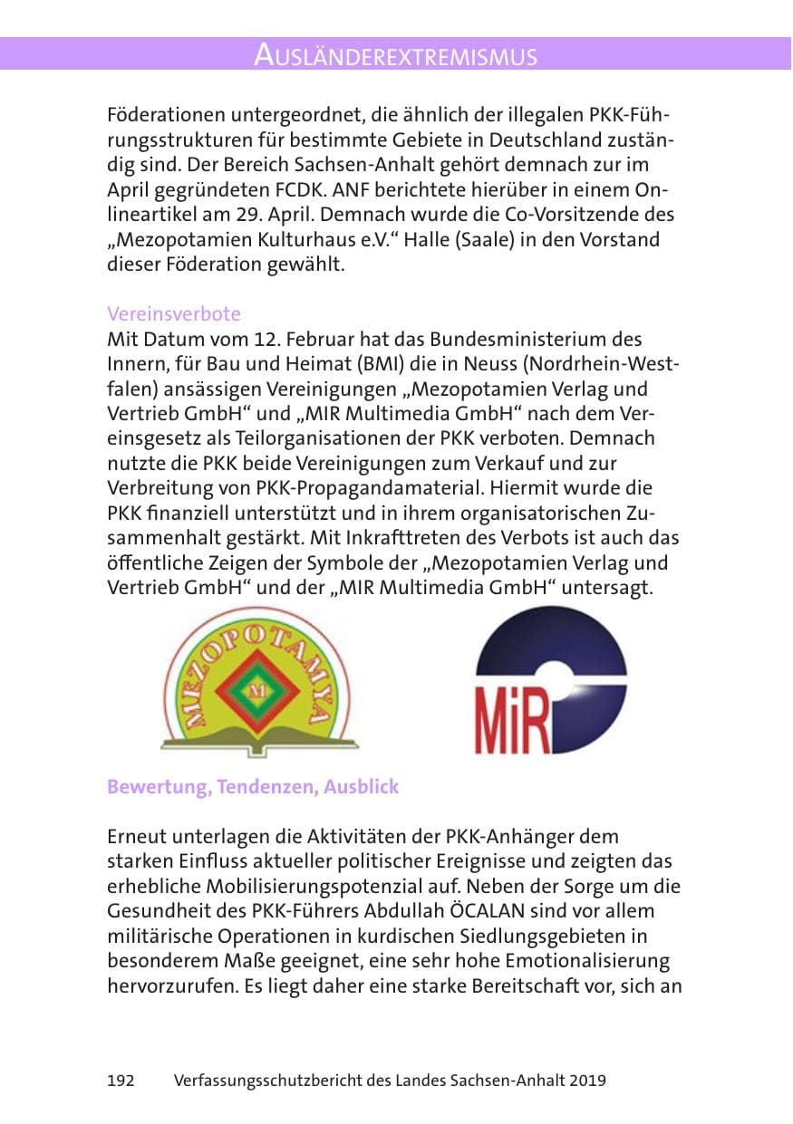 Seite 194 des Verfassungsschutzbericht 2019 Sachsen-Anhalt