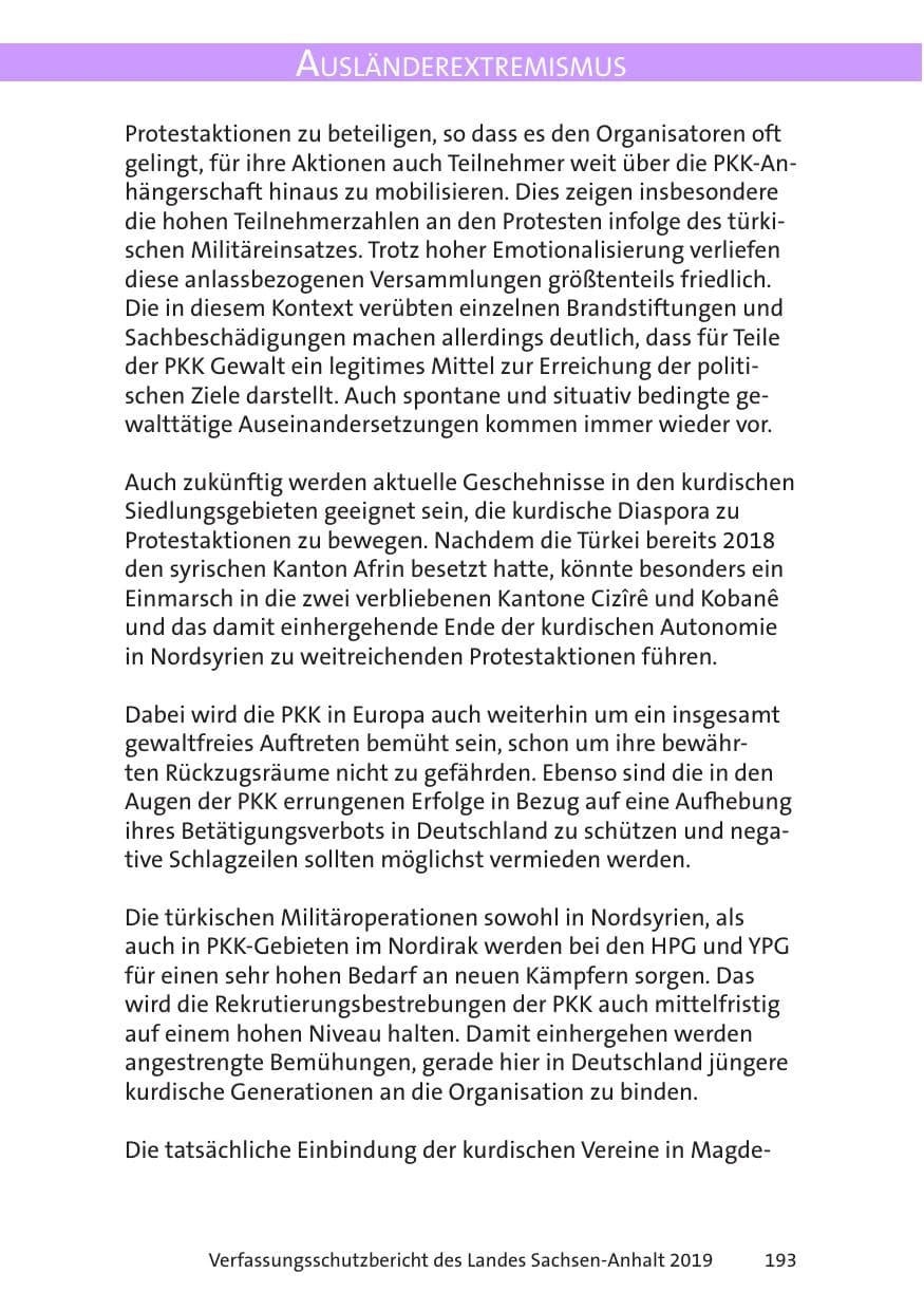 Seite 195 des Verfassungsschutzbericht 2019 Sachsen-Anhalt