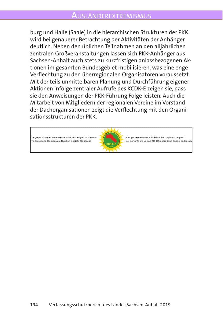 Seite 196 des Verfassungsschutzbericht 2019 Sachsen-Anhalt