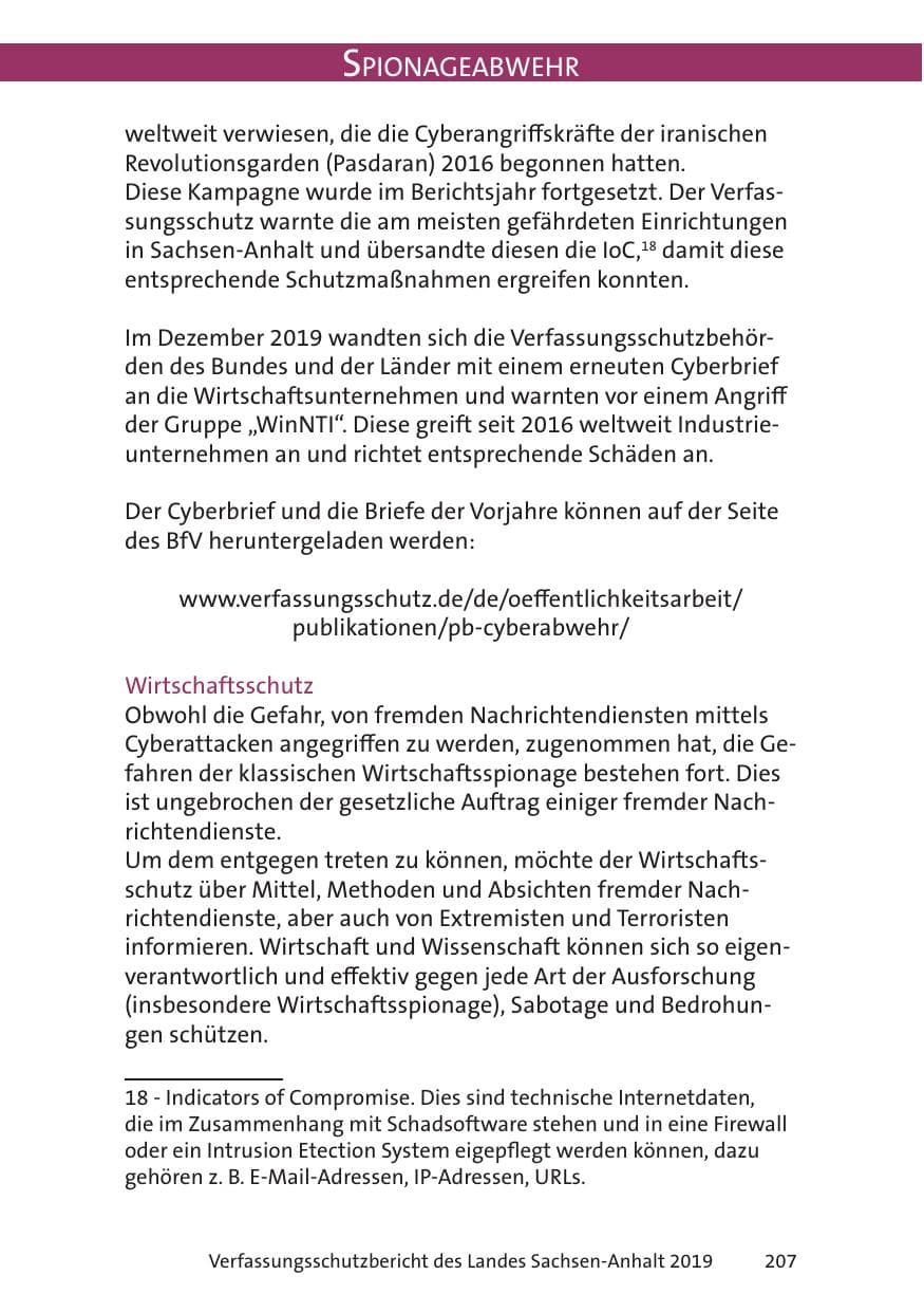 Seite 209 des Verfassungsschutzbericht 2019 Sachsen-Anhalt