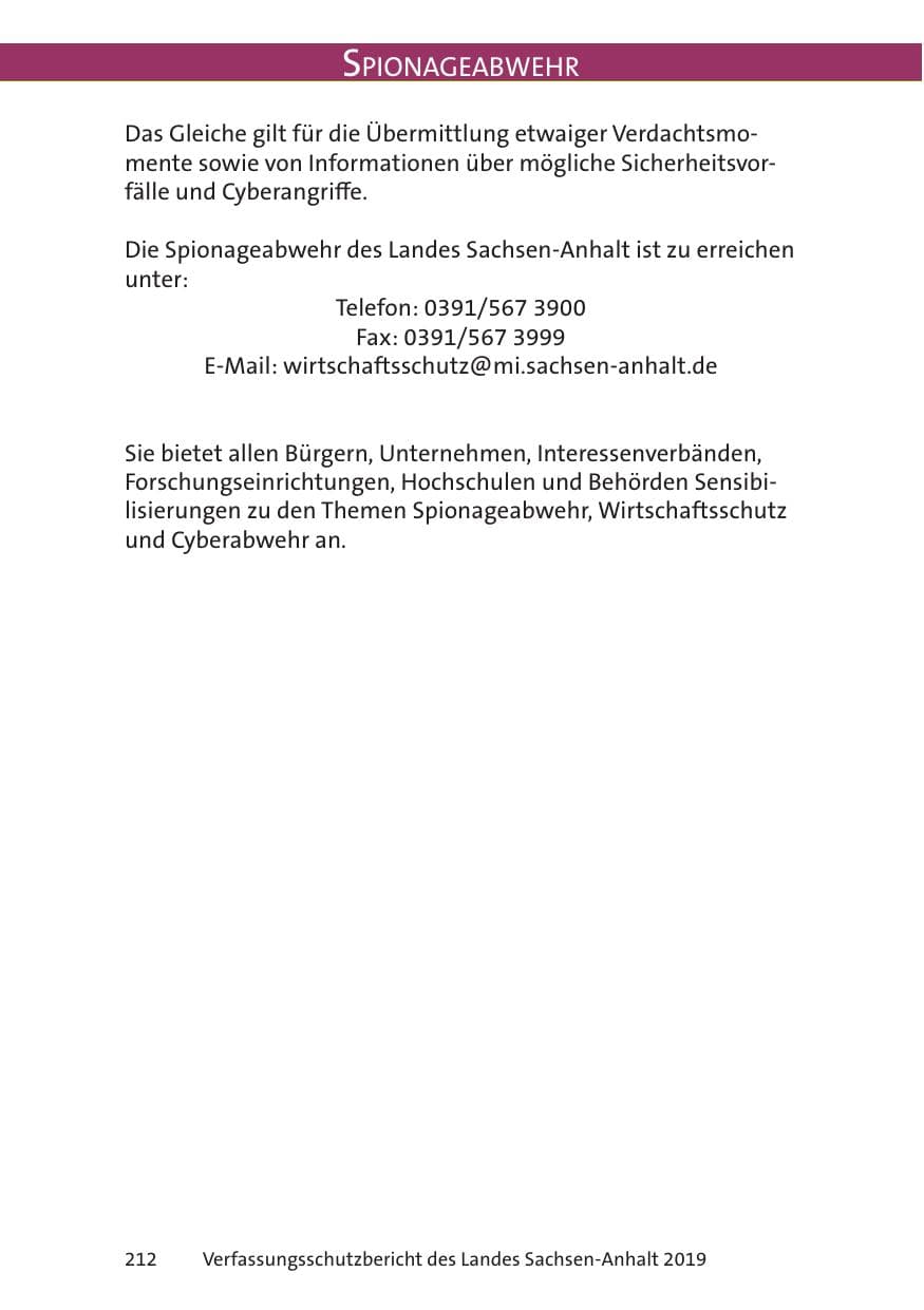 Seite 214 des Verfassungsschutzbericht 2019 Sachsen-Anhalt