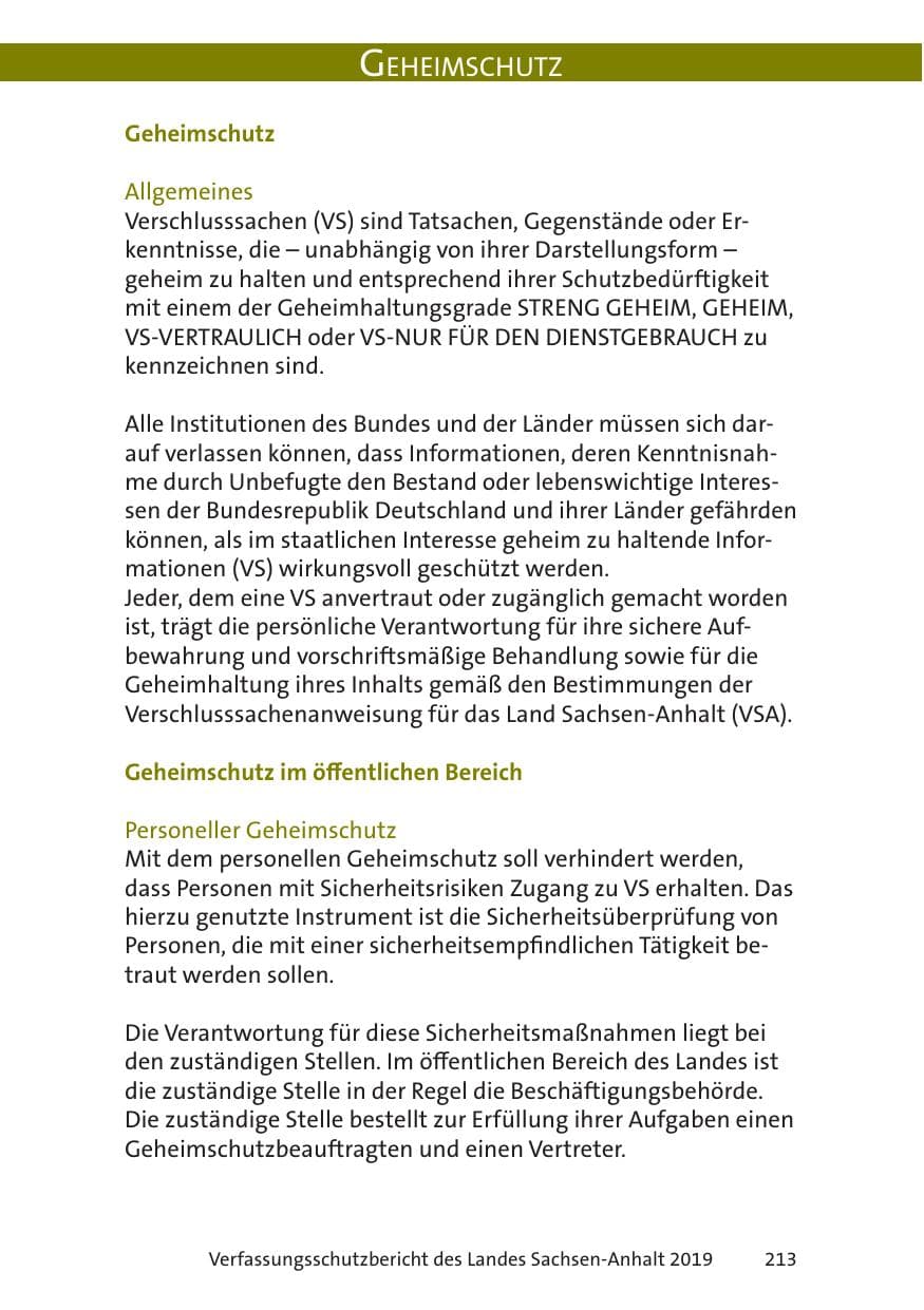Seite 215 des Verfassungsschutzbericht 2019 Sachsen-Anhalt