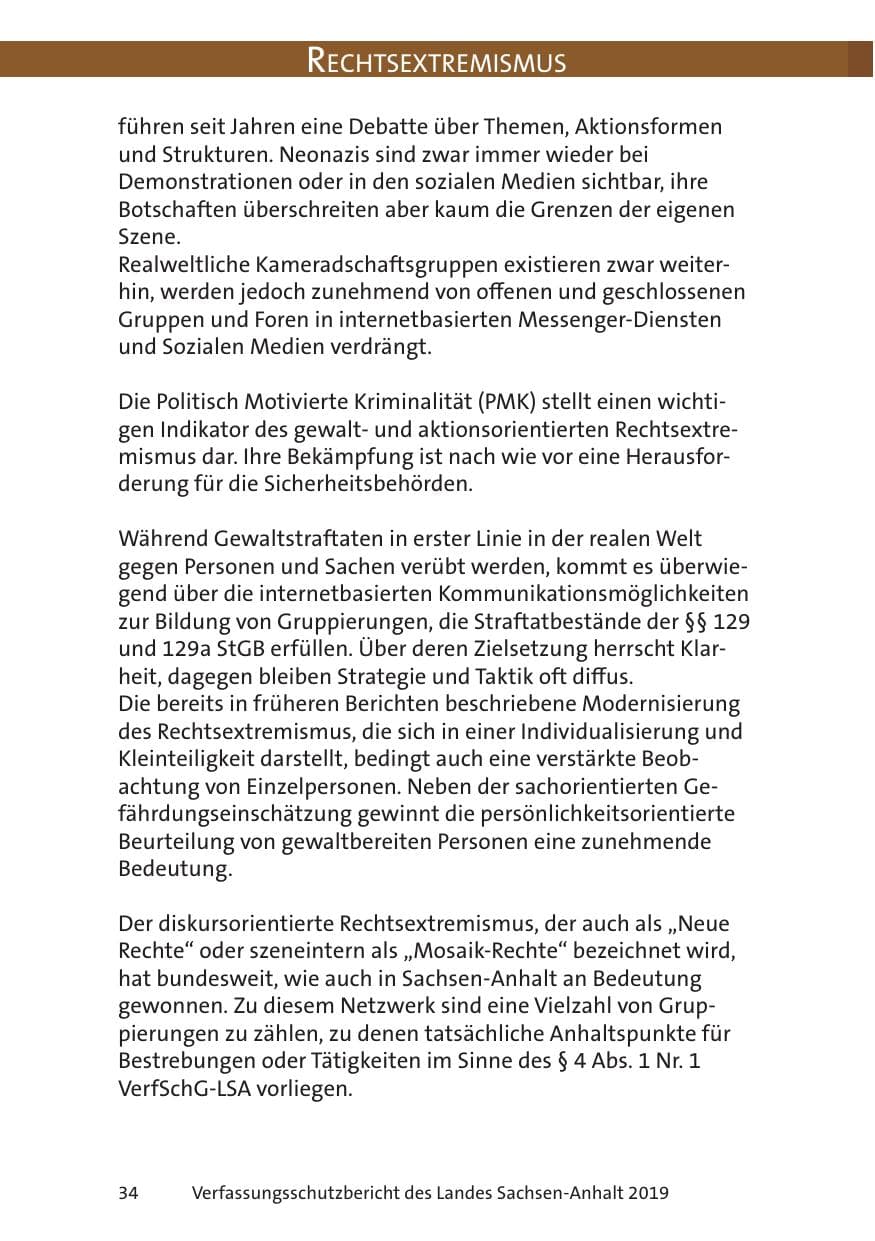 Seite 36 des Verfassungsschutzbericht 2019 Sachsen-Anhalt