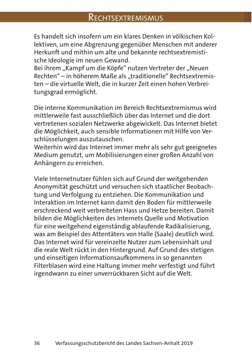 Seite 38 des Verfassungsschutzbericht 2019 Sachsen-Anhalt
