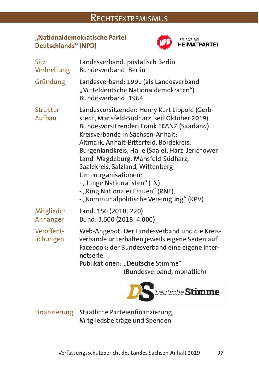 Seite 39 des Verfassungsschutzbericht 2019 Sachsen-Anhalt