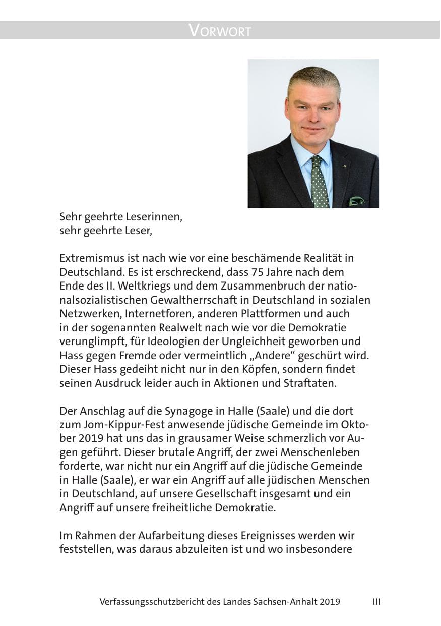 Seite 5 des Verfassungsschutzbericht 2019 Sachsen-Anhalt
