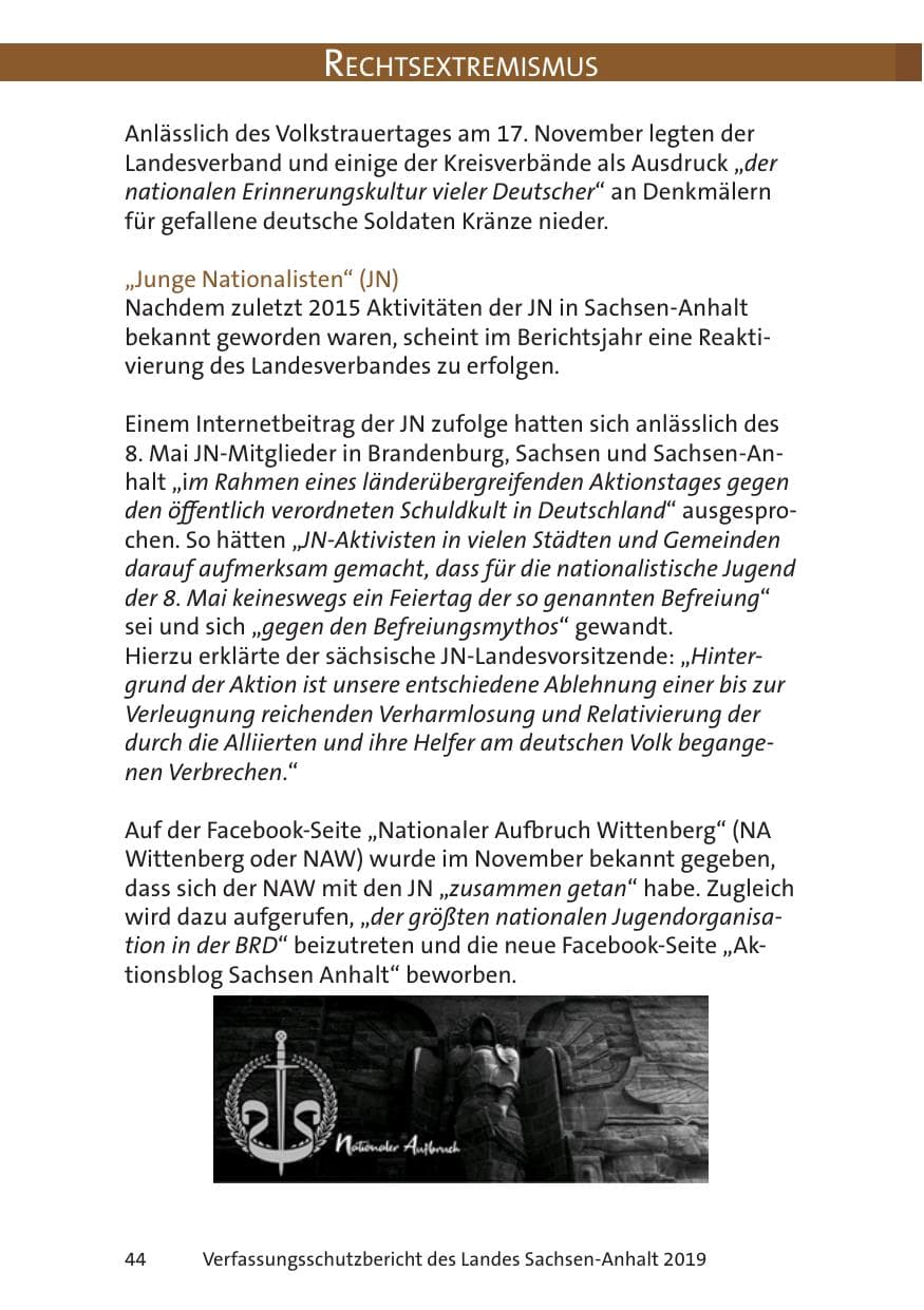 Seite 46 des Verfassungsschutzbericht 2019 Sachsen-Anhalt