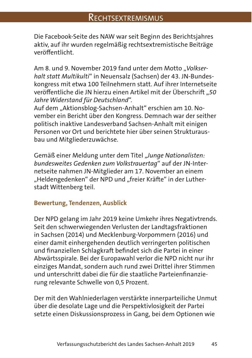 Seite 47 des Verfassungsschutzbericht 2019 Sachsen-Anhalt