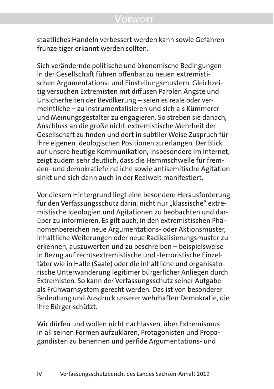 Seite 6 des Verfassungsschutzbericht 2019 Sachsen-Anhalt