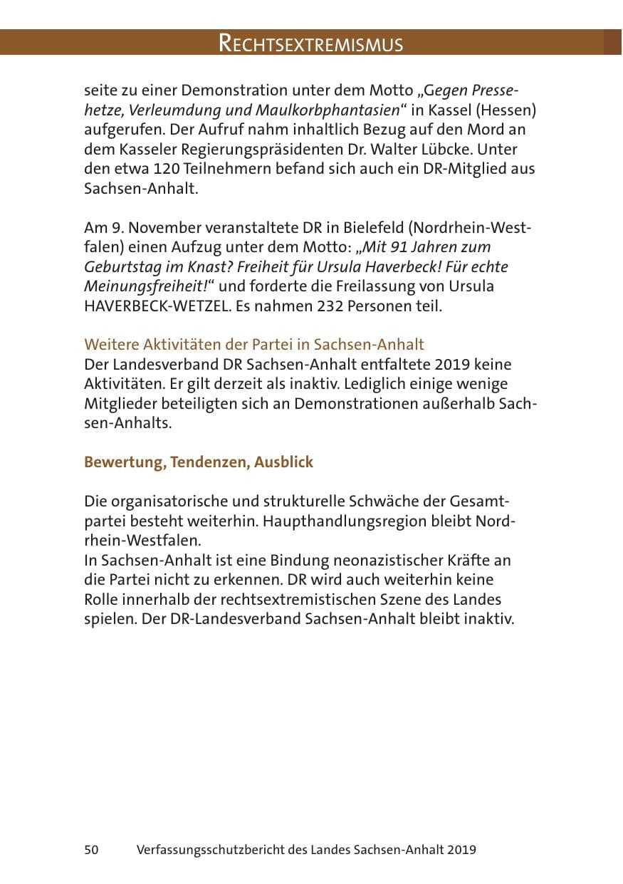 Seite 52 des Verfassungsschutzbericht 2019 Sachsen-Anhalt