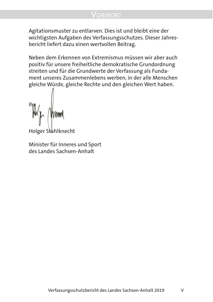 Seite 7 des Verfassungsschutzbericht 2019 Sachsen-Anhalt
