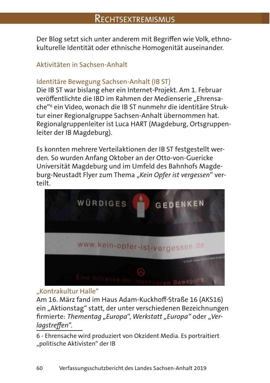Seite 62 des Verfassungsschutzbericht 2019 Sachsen-Anhalt