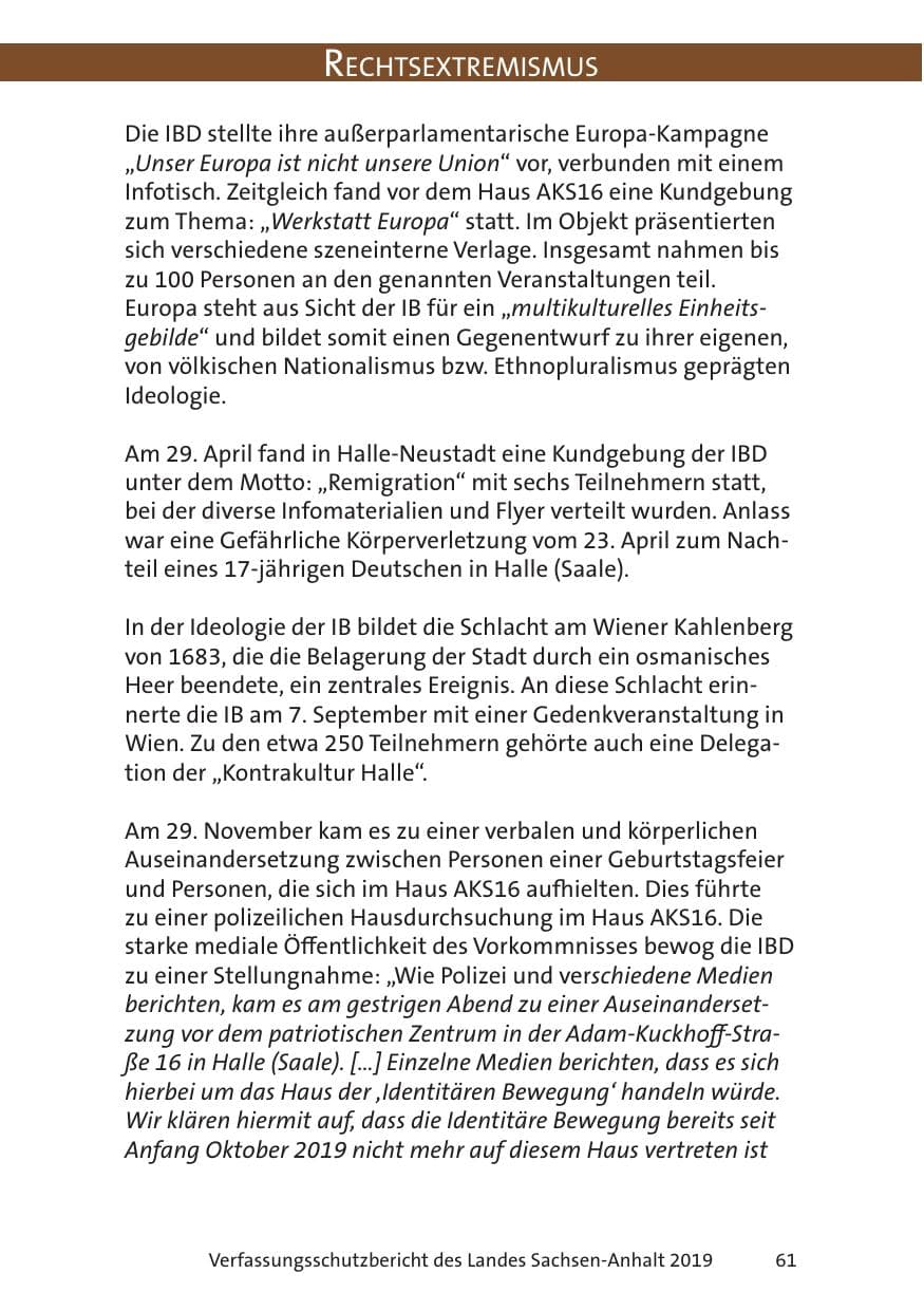 Seite 63 des Verfassungsschutzbericht 2019 Sachsen-Anhalt