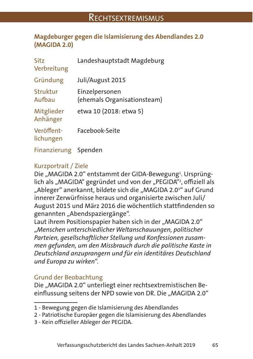 Seite 67 des Verfassungsschutzbericht 2019 Sachsen-Anhalt