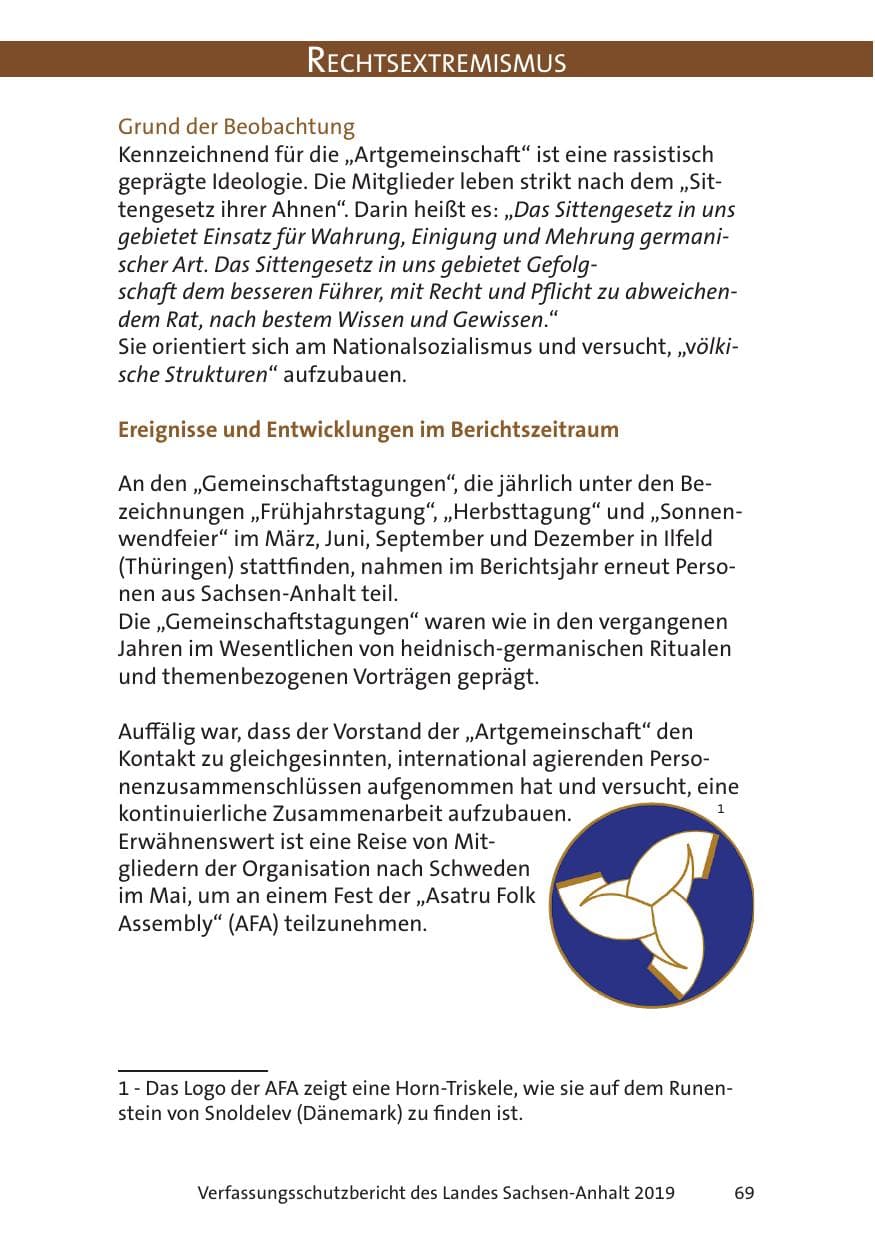 Seite 71 des Verfassungsschutzbericht 2019 Sachsen-Anhalt