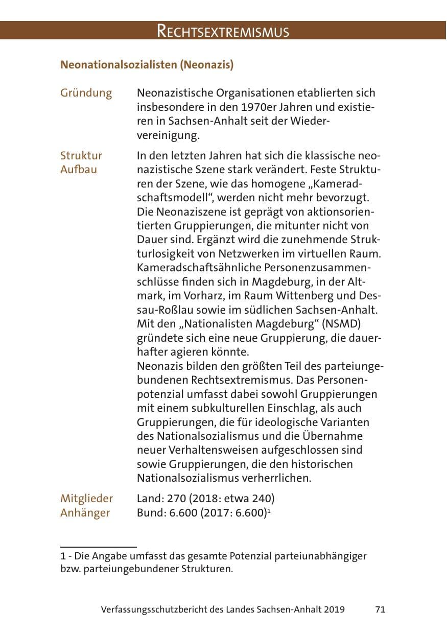 Seite 73 des Verfassungsschutzbericht 2019 Sachsen-Anhalt
