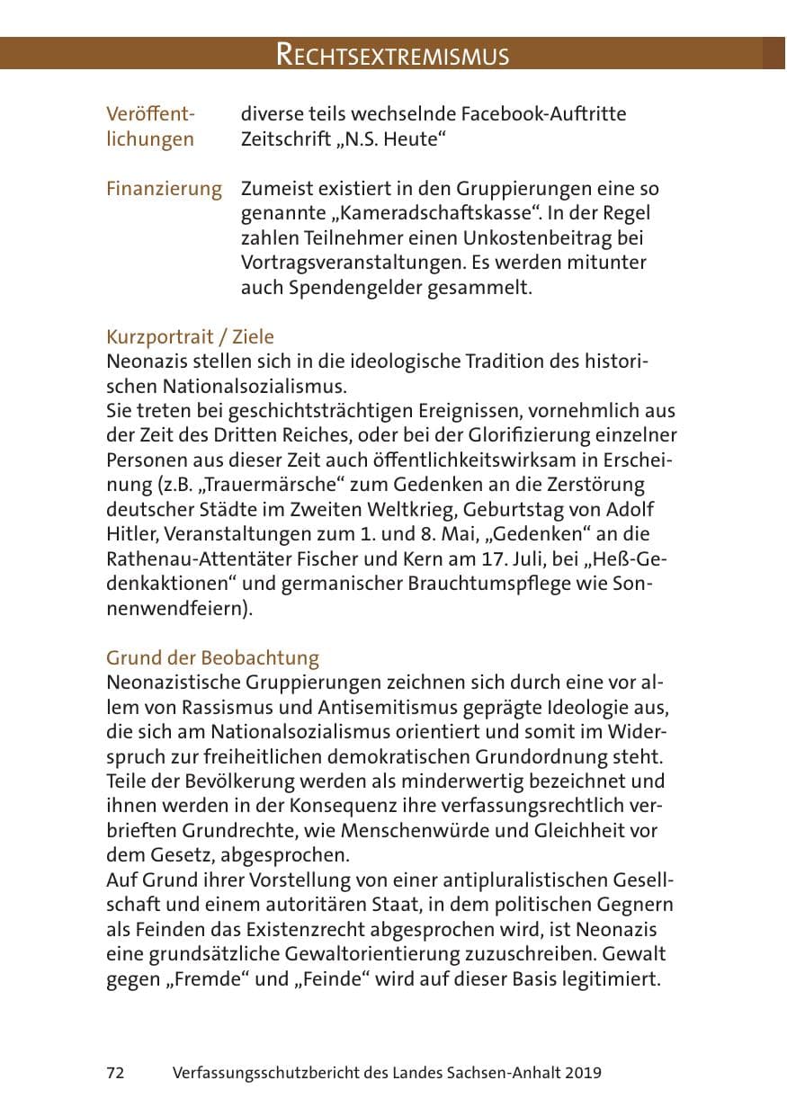 Seite 74 des Verfassungsschutzbericht 2019 Sachsen-Anhalt