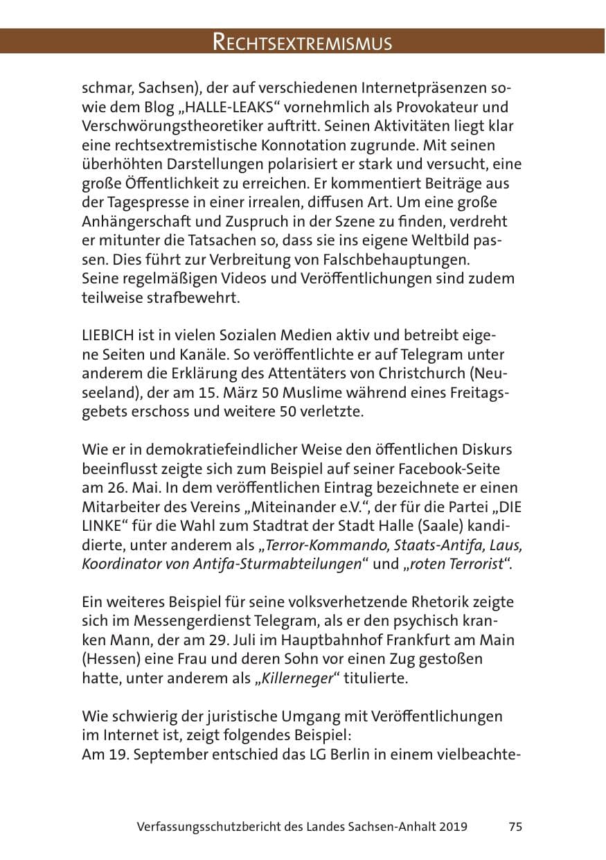 Seite 77 des Verfassungsschutzbericht 2019 Sachsen-Anhalt