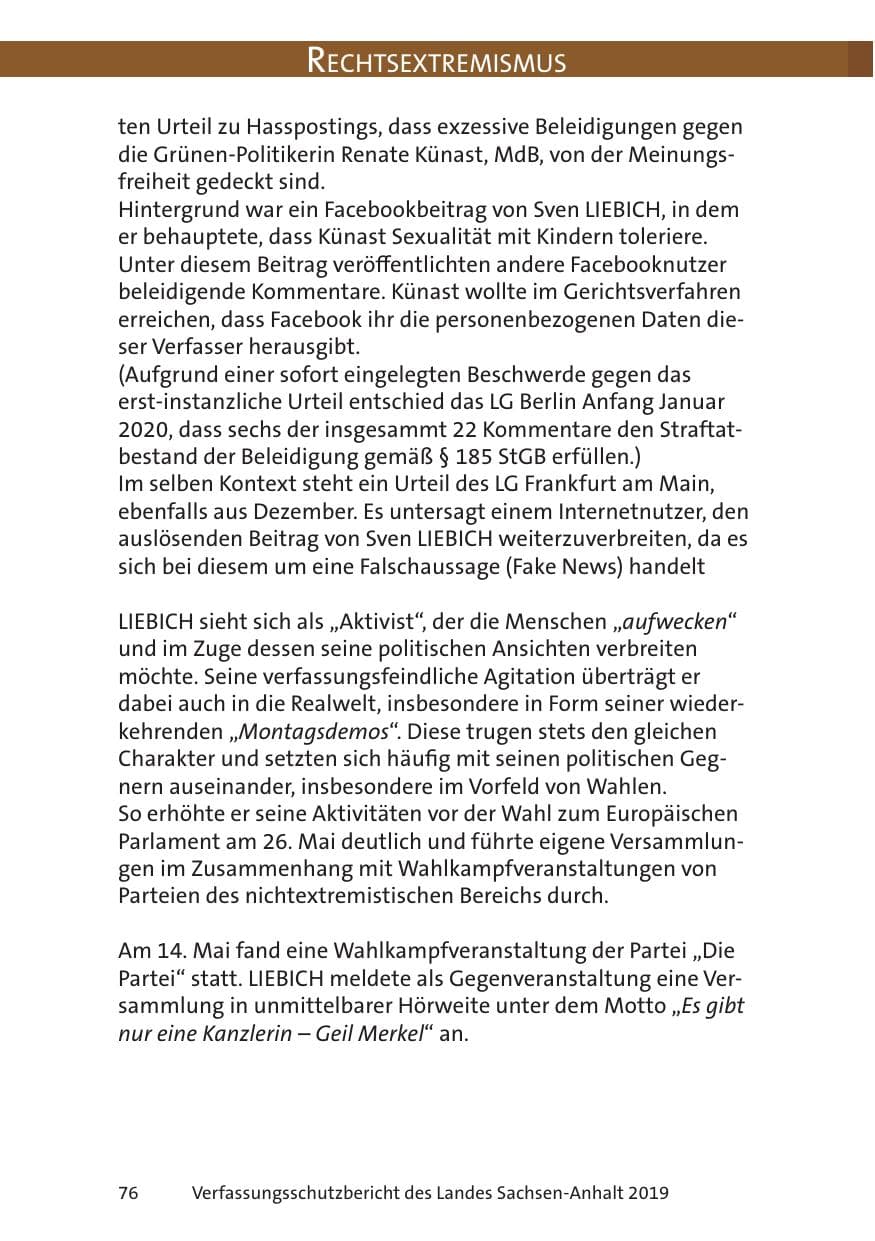 Seite 78 des Verfassungsschutzbericht 2019 Sachsen-Anhalt
