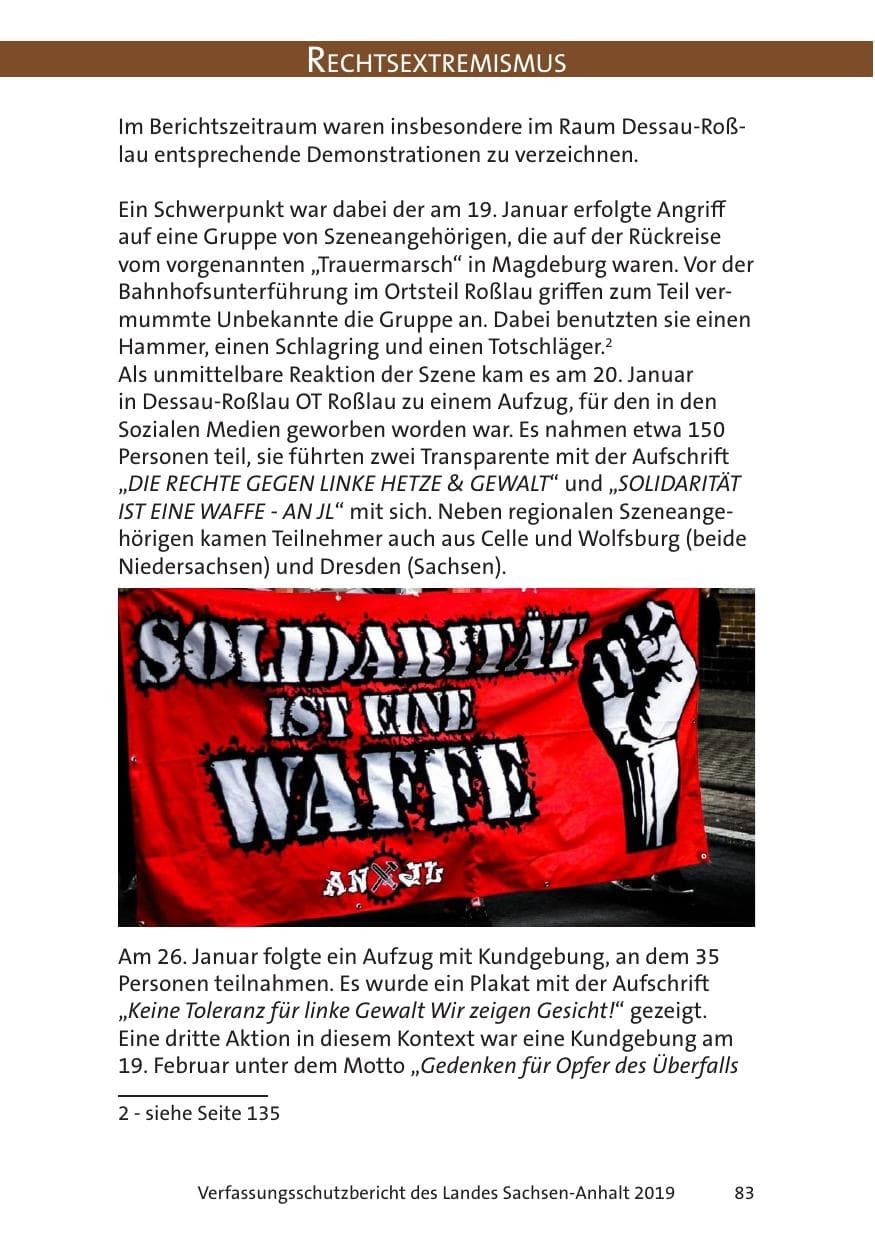 Seite 85 des Verfassungsschutzbericht 2019 Sachsen-Anhalt