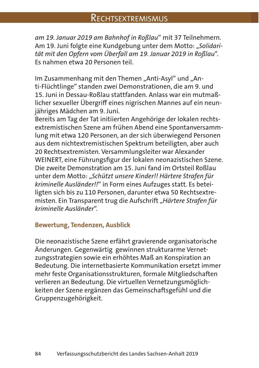 Seite 86 des Verfassungsschutzbericht 2019 Sachsen-Anhalt