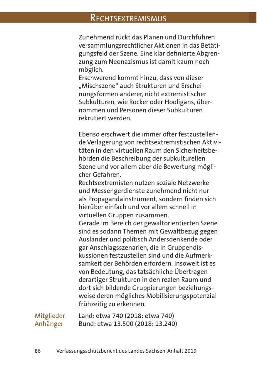 Seite 88 des Verfassungsschutzbericht 2019 Sachsen-Anhalt