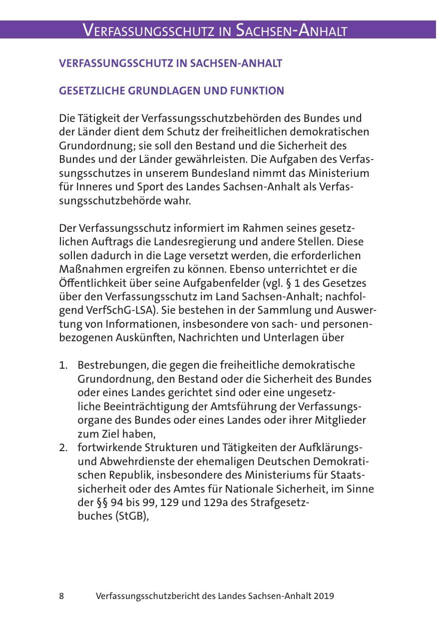 Seite 10 des Verfassungsschutzbericht 2019 Sachsen-Anhalt