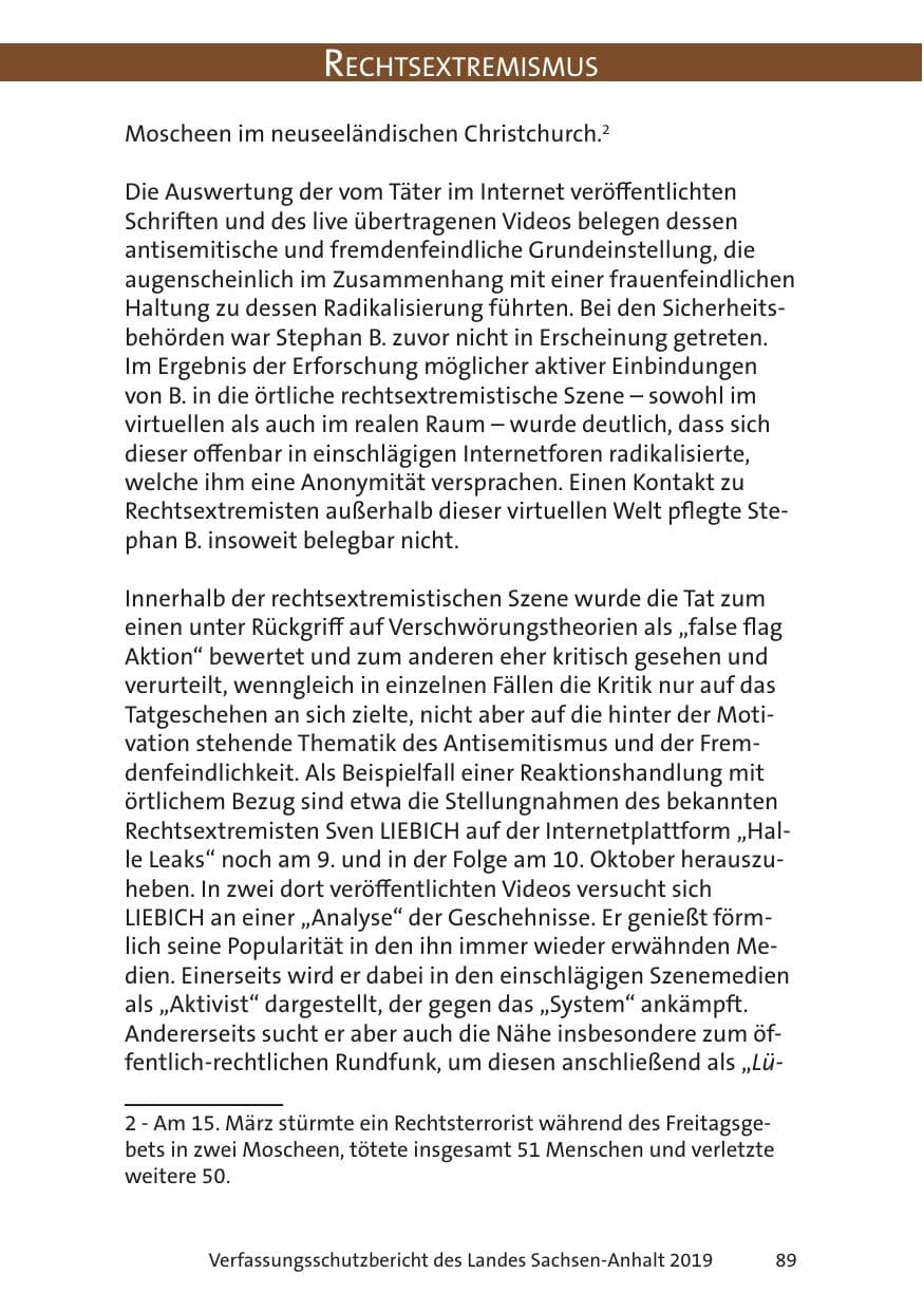 Seite 91 des Verfassungsschutzbericht 2019 Sachsen-Anhalt