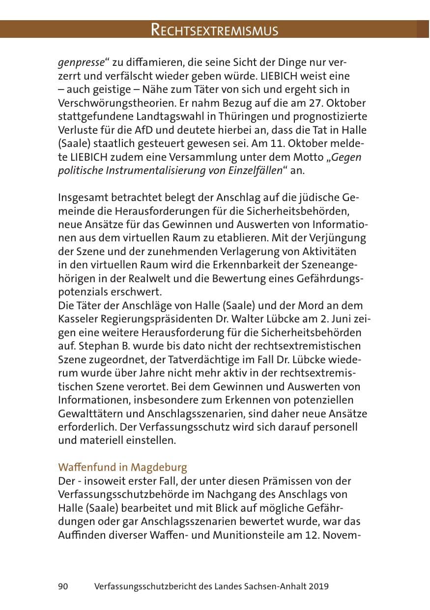 Seite 92 des Verfassungsschutzbericht 2019 Sachsen-Anhalt
