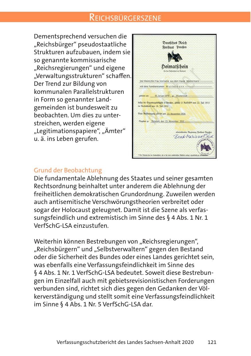 Seite 123 des Verfassungsschutzbericht 2020 Sachsen-Anhalt