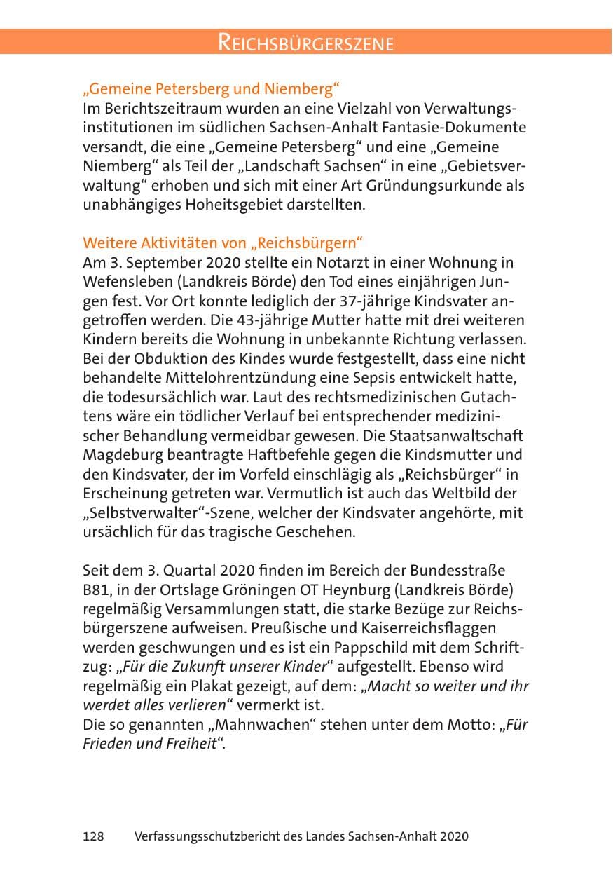 Seite 130 des Verfassungsschutzbericht 2020 Sachsen-Anhalt