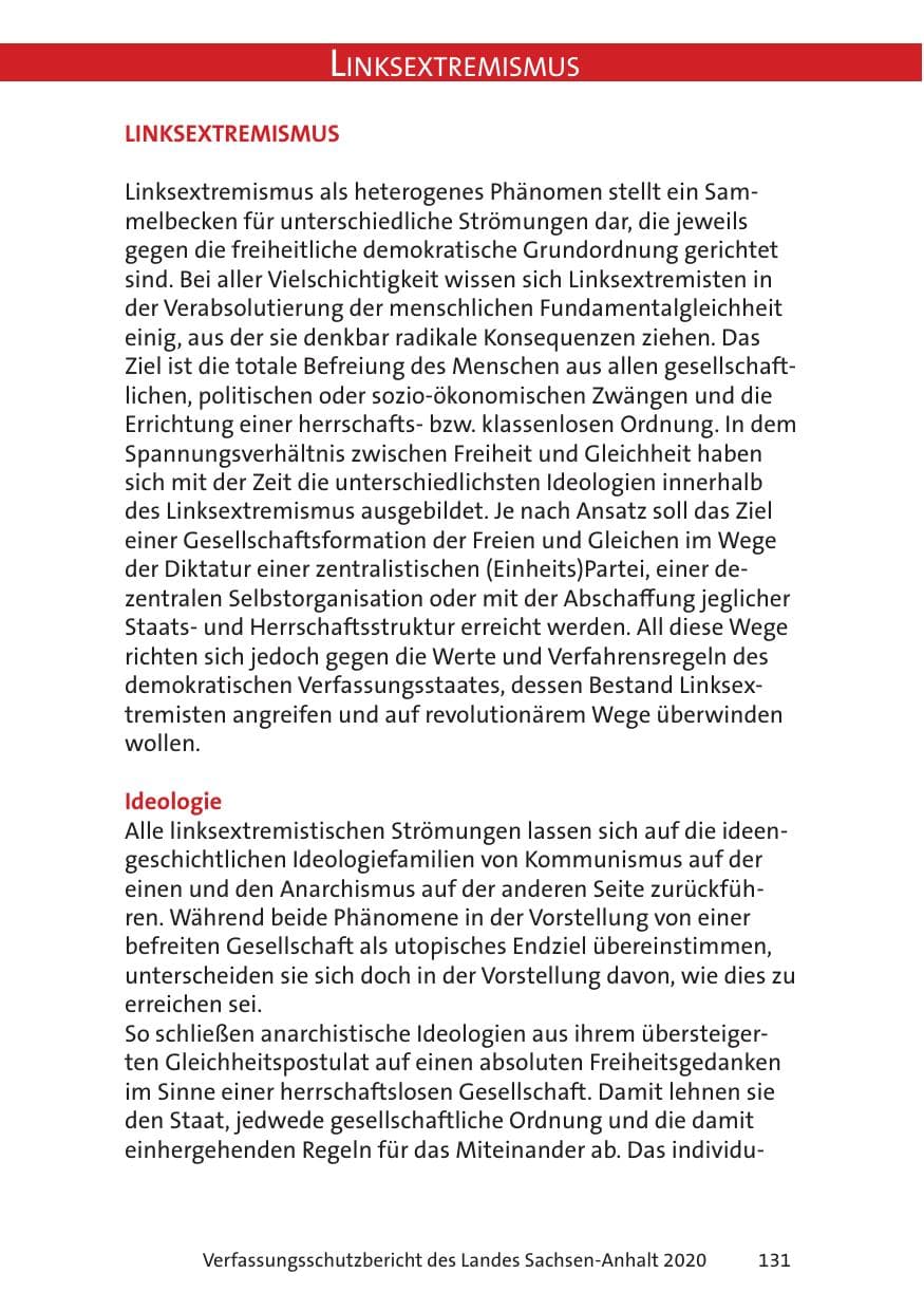 Seite 133 des Verfassungsschutzbericht 2020 Sachsen-Anhalt