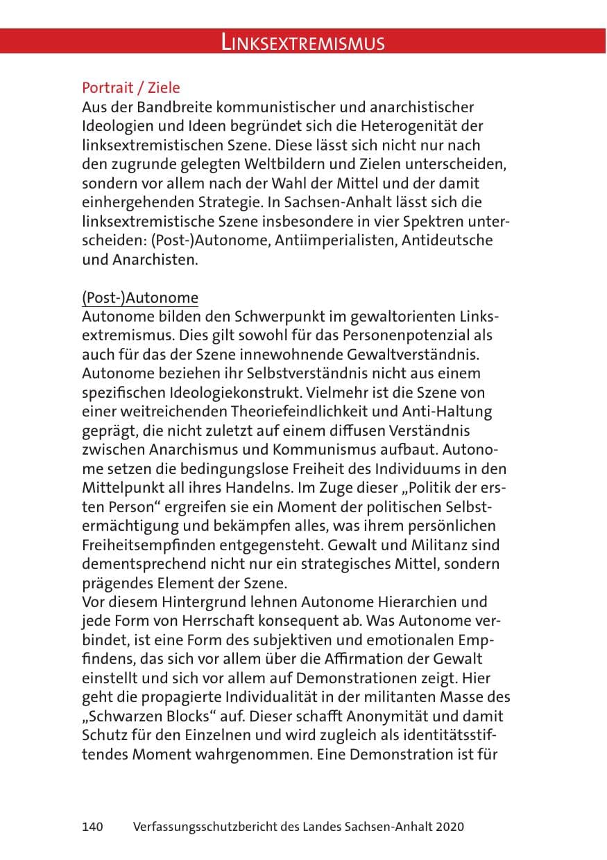 Seite 142 des Verfassungsschutzbericht 2020 Sachsen-Anhalt