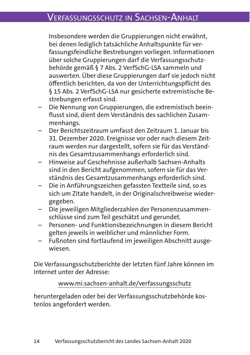 Seite 16 des Verfassungsschutzbericht 2020 Sachsen-Anhalt